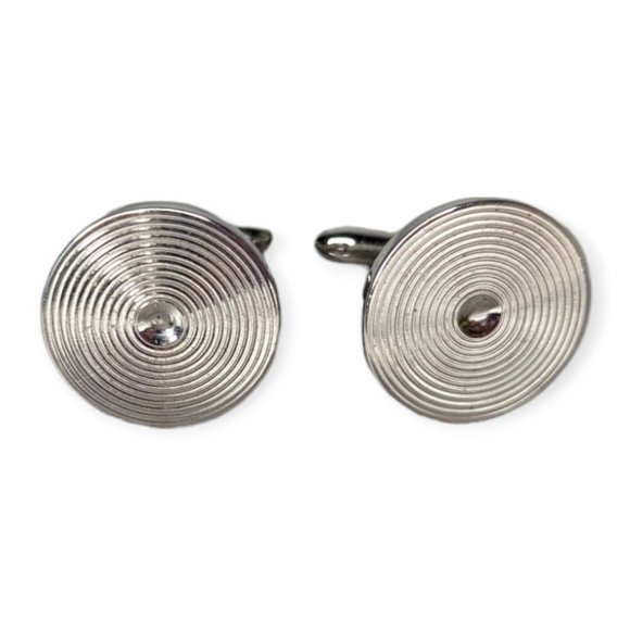Swank Silver Tone Circle Cuff Links - Picture 1 of 7
